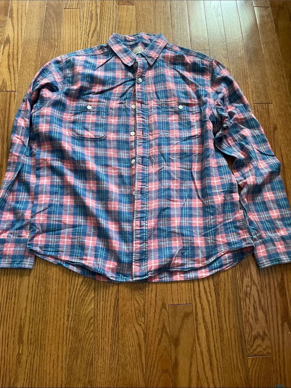 Faherty Pink Blue Plaid Flannel Button Down Men’s Sz Large